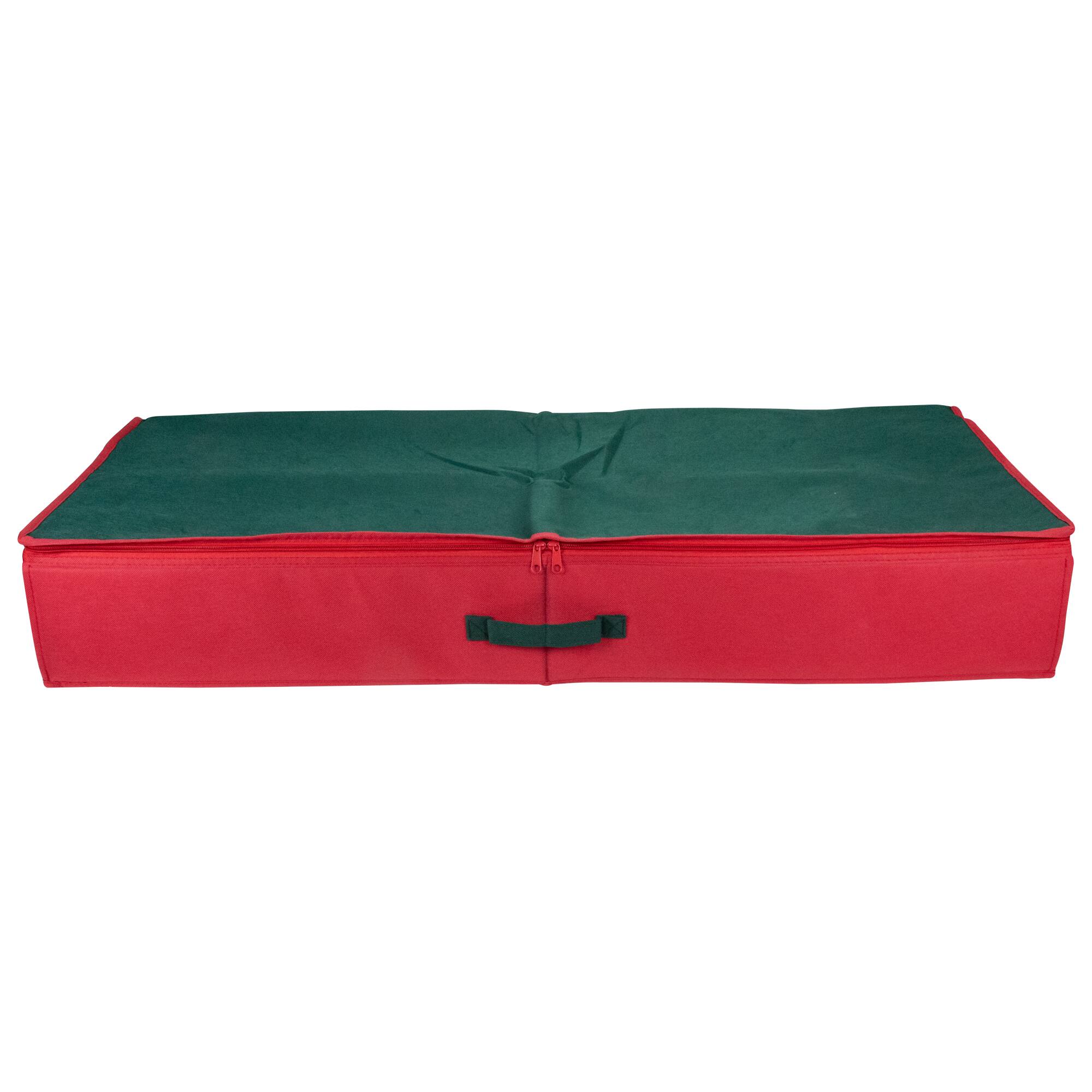 24" Red And Green Christmas Decoration Storage Bag With Clear Lid